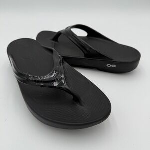 Oofos Women's Oolala Supportive Comfort Slip On Thong Flip Flops Sandals Black 8
